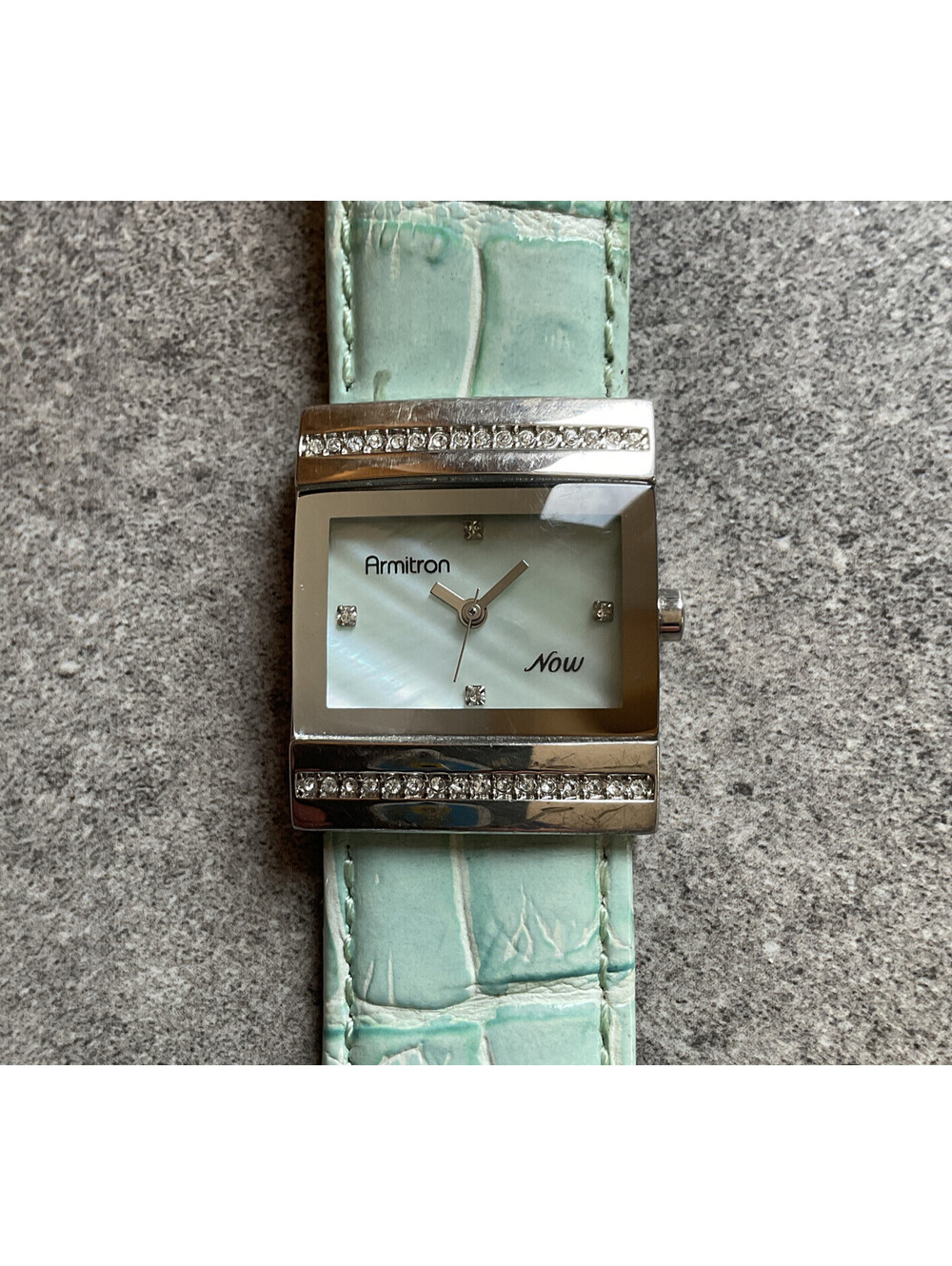 Beautiful Armitron Womens Watch Silver Tone Case W/Crystal Accents & MOP Dial BM